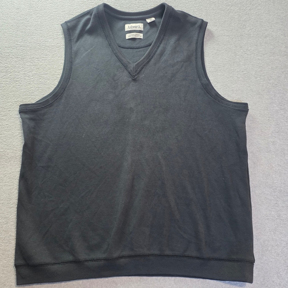 Ashworth Golf Sweater Vest Mens XL Black Peruvian Cotton V Neck Embroidered